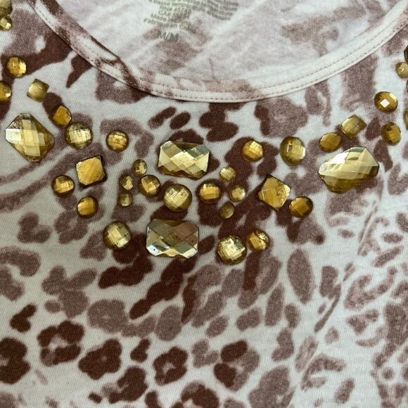 Teez Her brown & white animal print super grip tank top size M with rhinestone - Picture 4 of 6